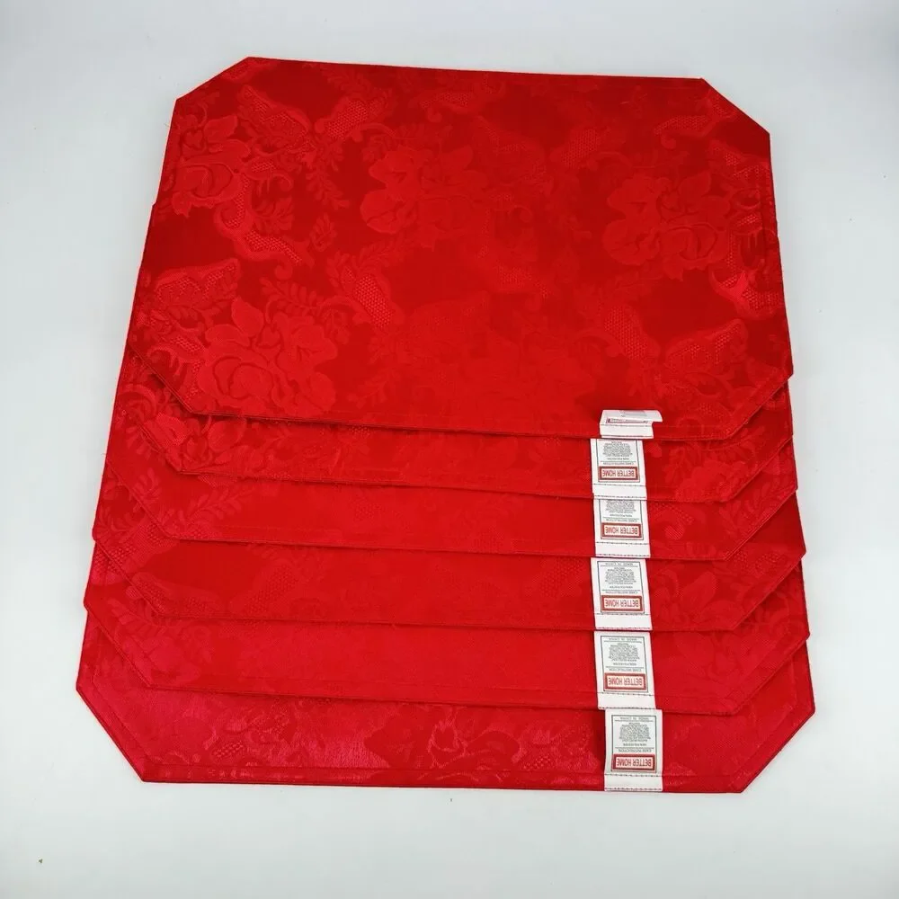 Better Home Red Damask Placemats Set of 6 18x12 Christmas Holiday Table Decor